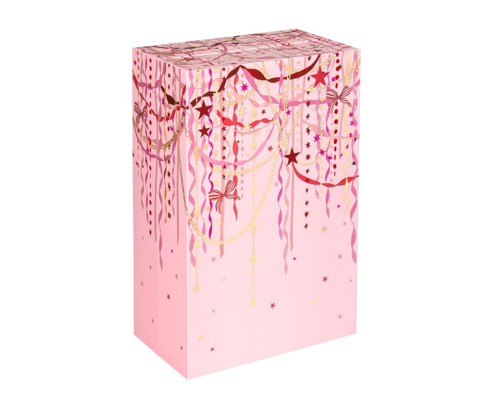 The pink Boots 24 Days of Skin advent calendar box with a ribbon and star pattern, closed