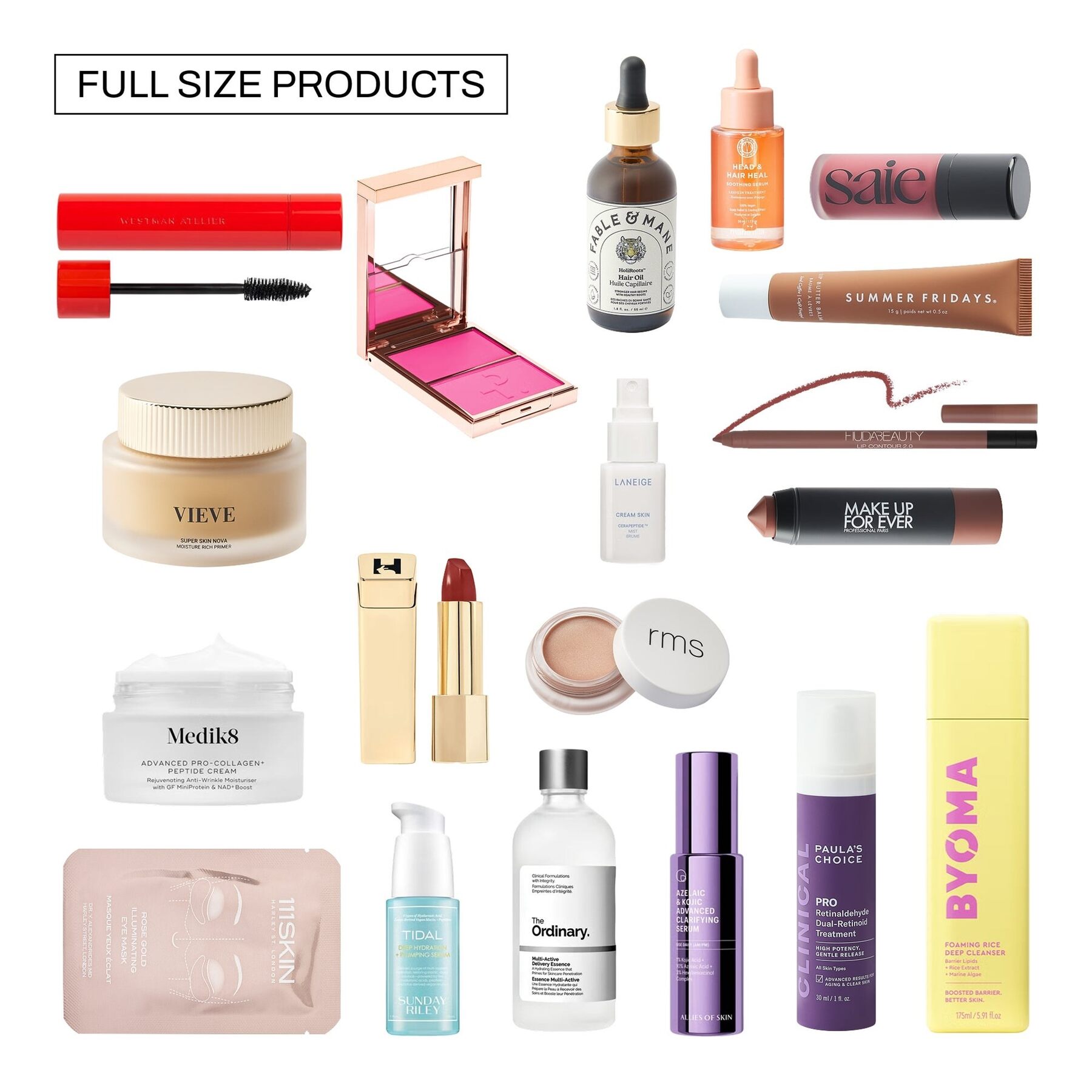 The Cult Beauty Signature Edition full-size products laid out on a white background