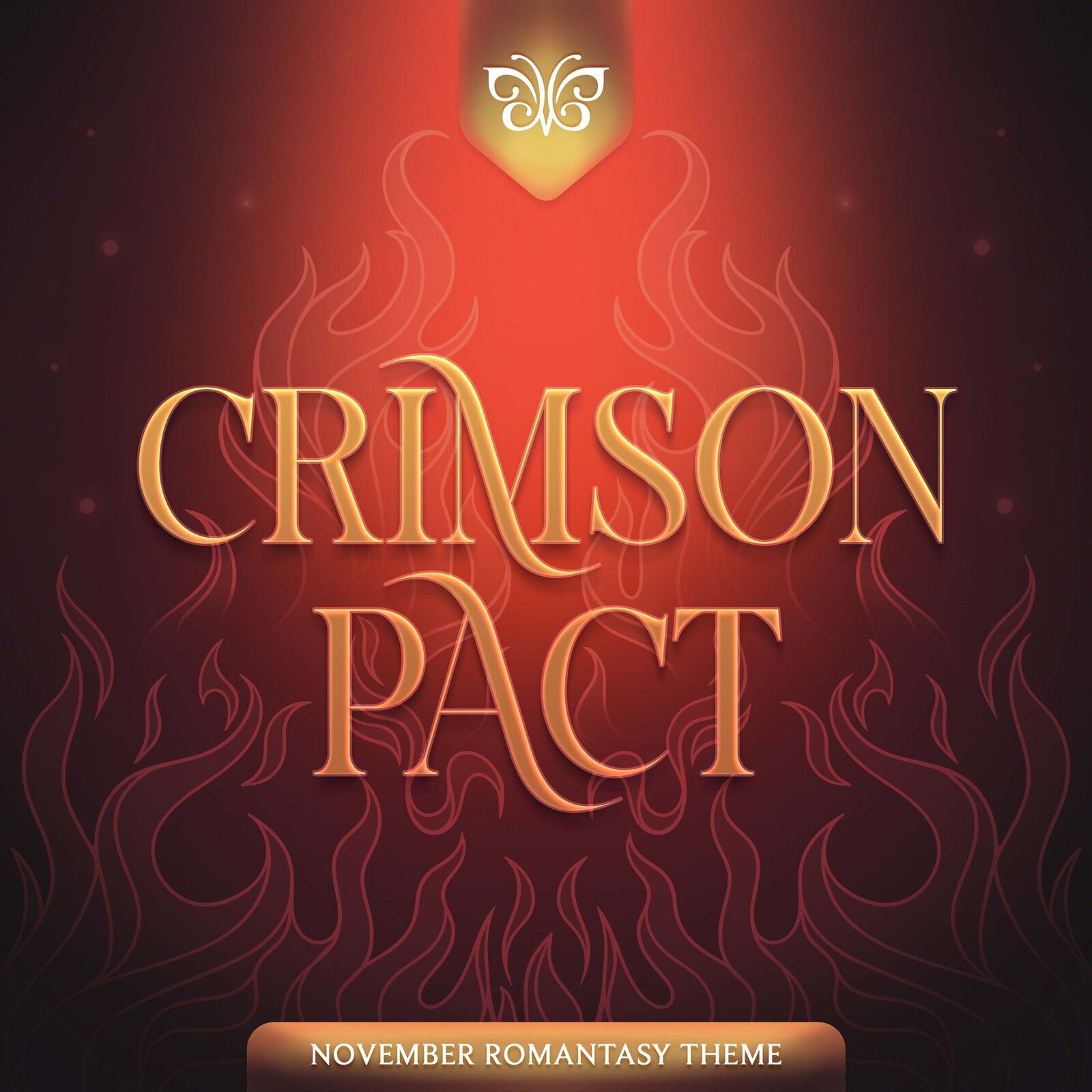 The FairyLoot Crimson Pact November 2026 theme art, gold lettering on a deep red background