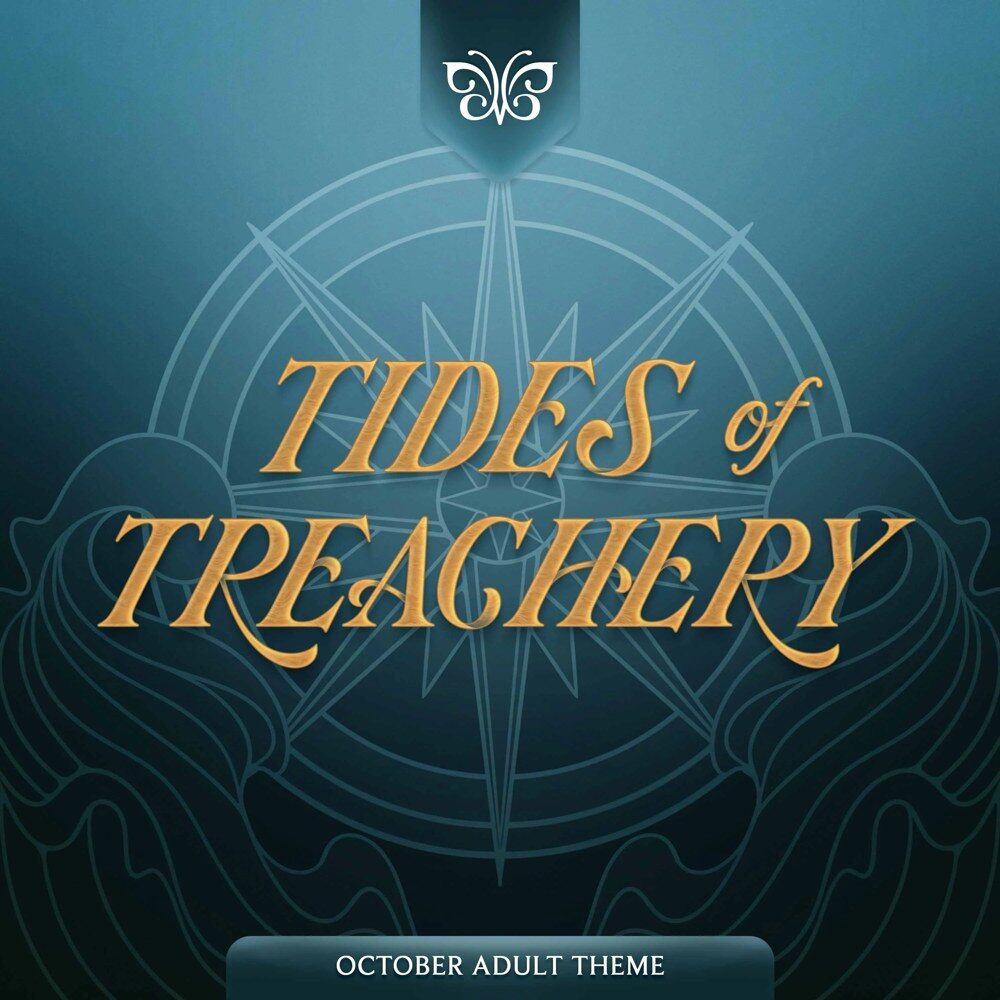 The FairyLoot Tides of Treachery October 2026 theme art, gold lettering on a teal compass background