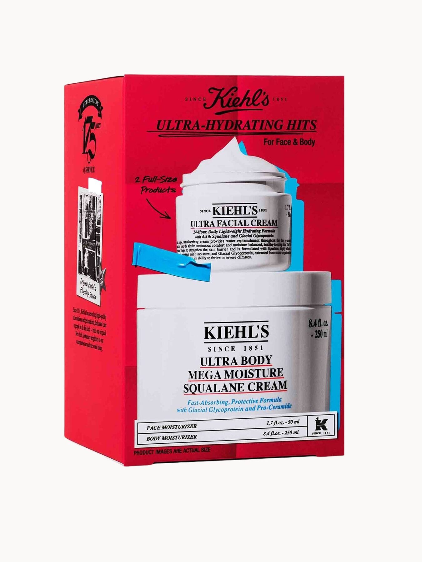 A jar of Kiehl's Ultra Body Mega Moisture Squalane Cream in front of its red and white box