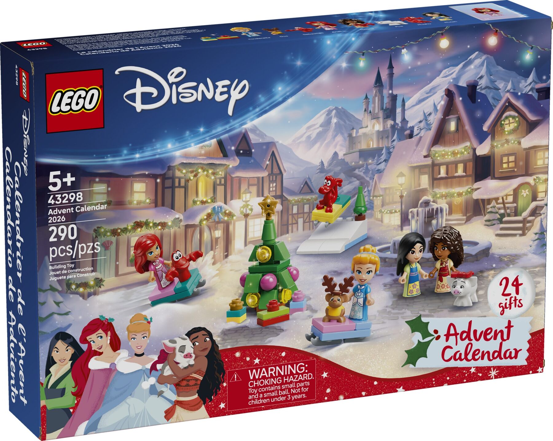 The LEGO Disney Princess advent calendar 2026 box, showing a snowy village and Disney princess minifigures