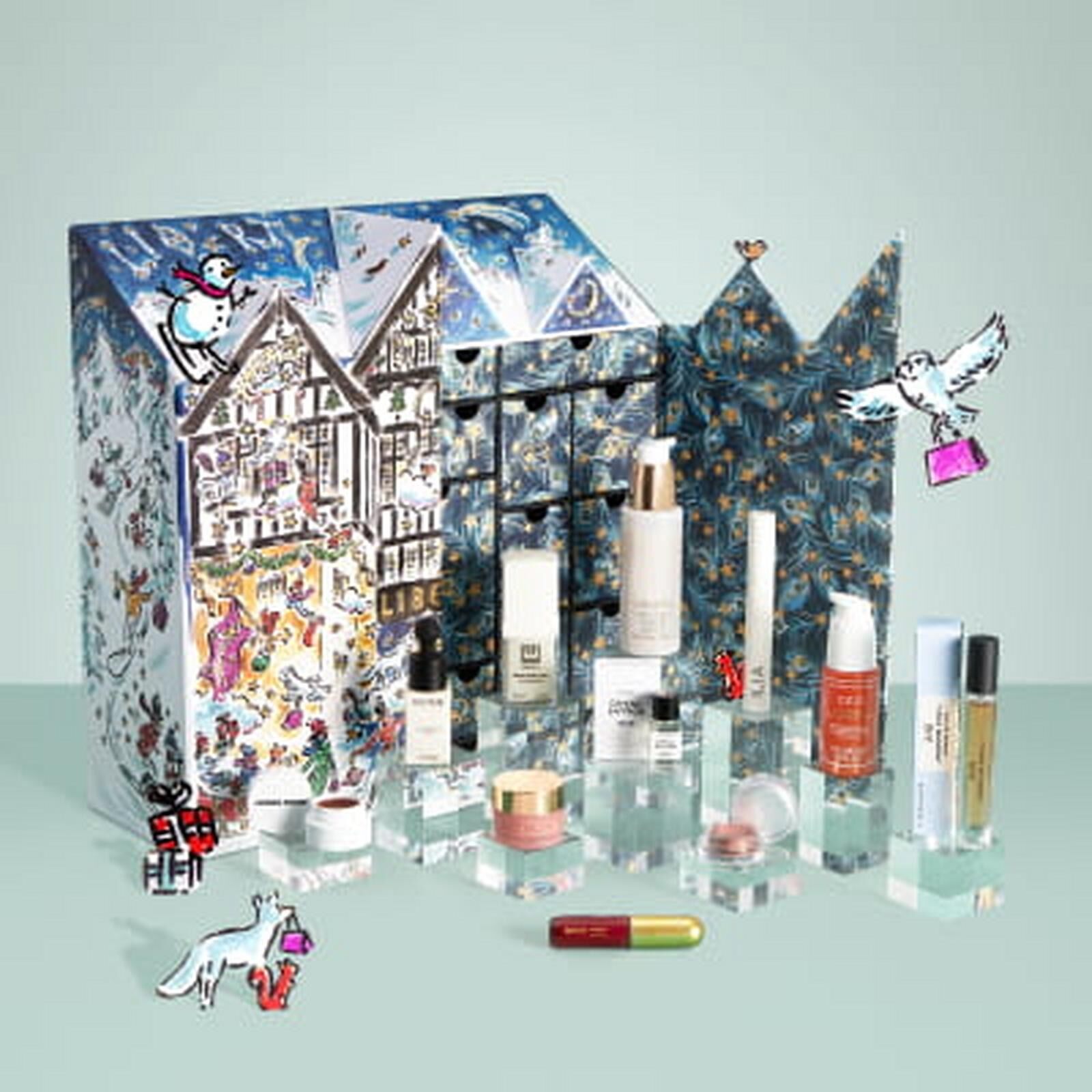 The Liberty beauty advent calendar 2026, shaped like the Liberty Tudor building, with its products arranged in front