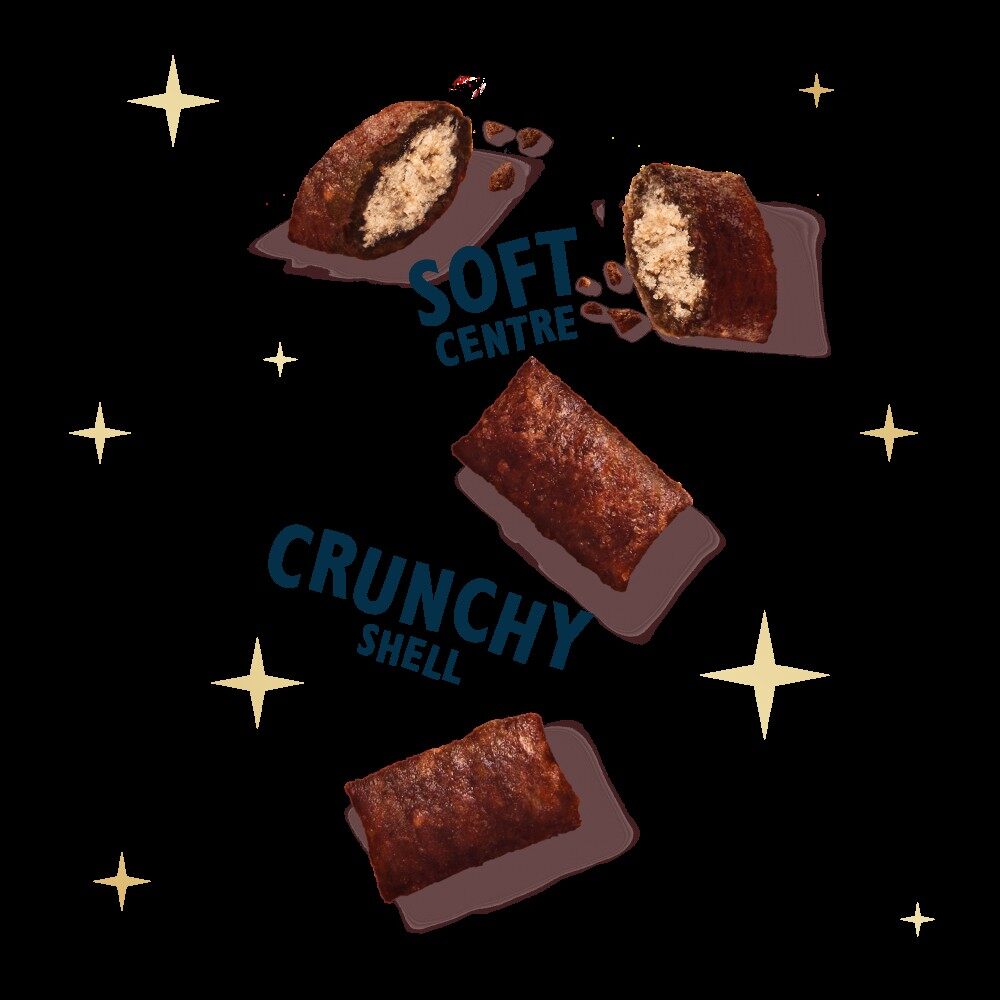 Three Lily's Kitchen cat treats on a black background, showing their crunchy shell and soft centre