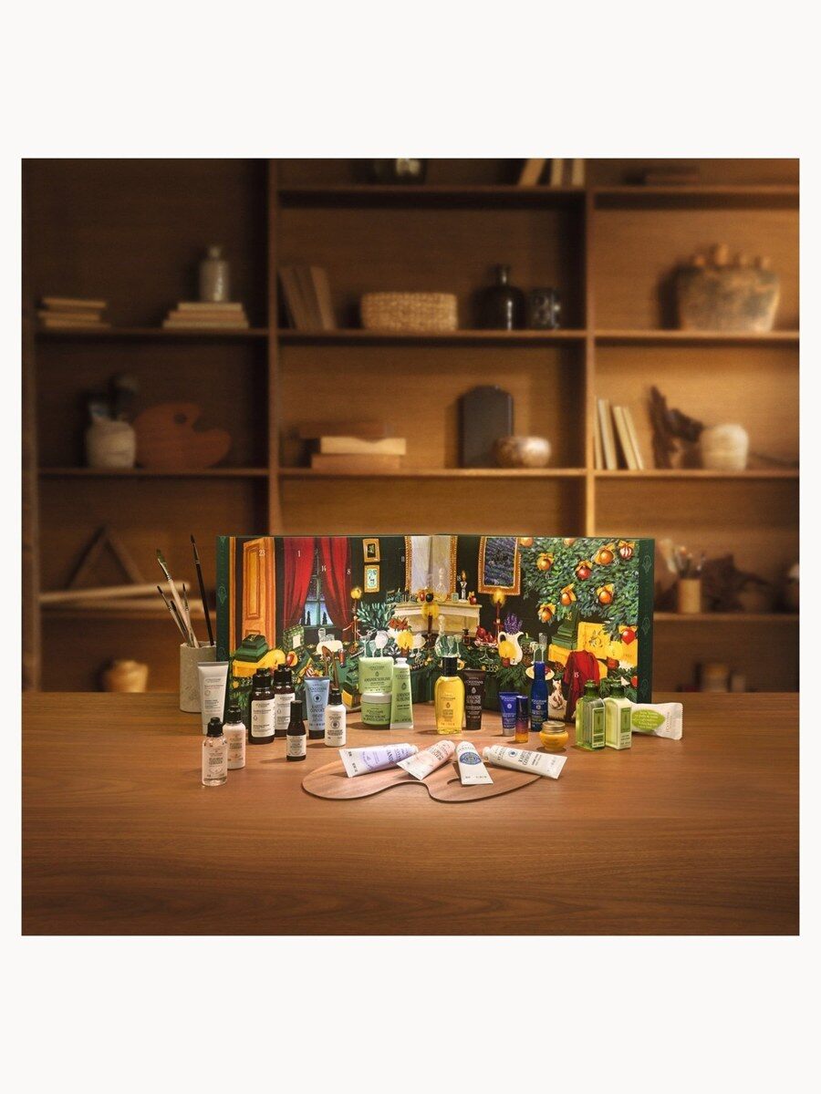 The L'Occitane Beauty advent calendar 2026 on a table with its products and festive decorations