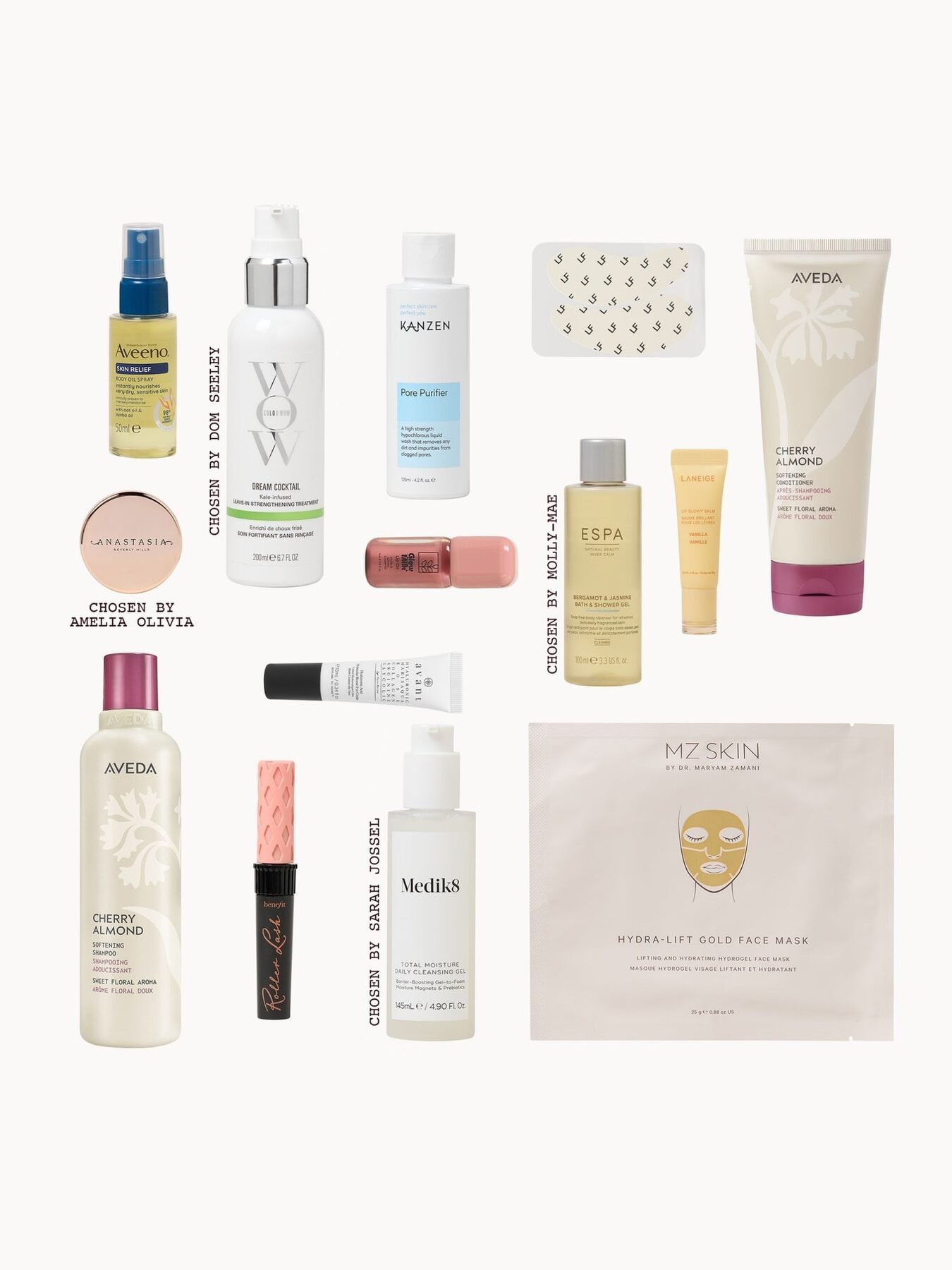 The products of the LOOKFANTASTIC 2026 beauty advent calendar laid out on a white background