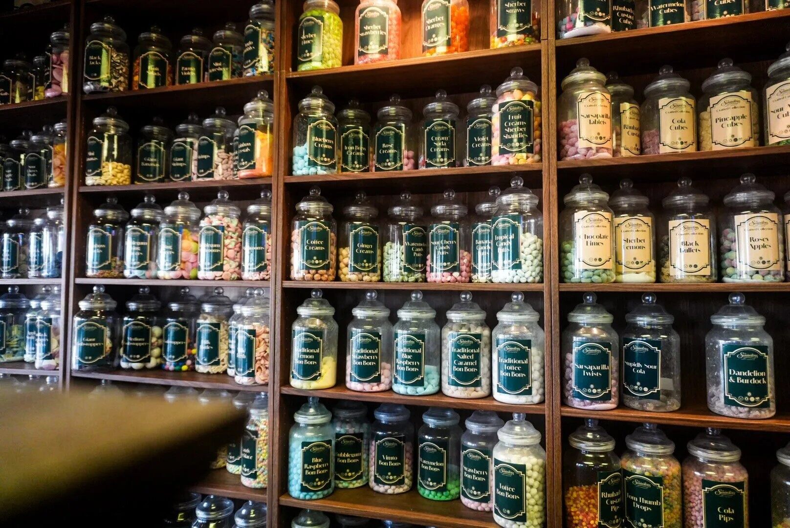 Wall of sweet jars at Mr Swainstons
