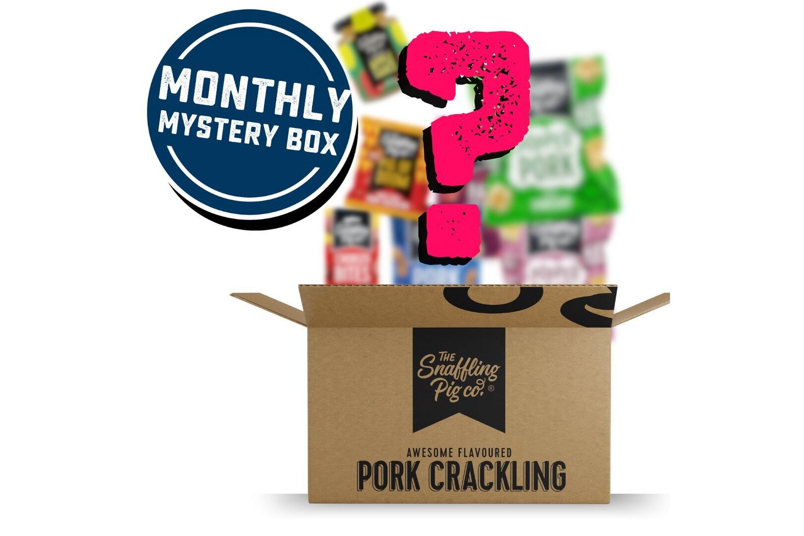 Snaffling Pig Piggin Mystery Box with assorted porky snacks