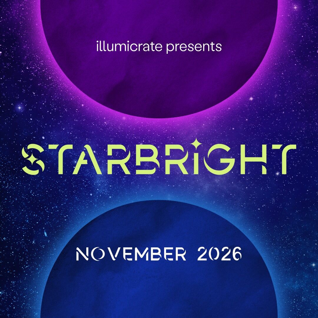 The Starbright November 2026 theme graphic, green lettering on a deep purple space background